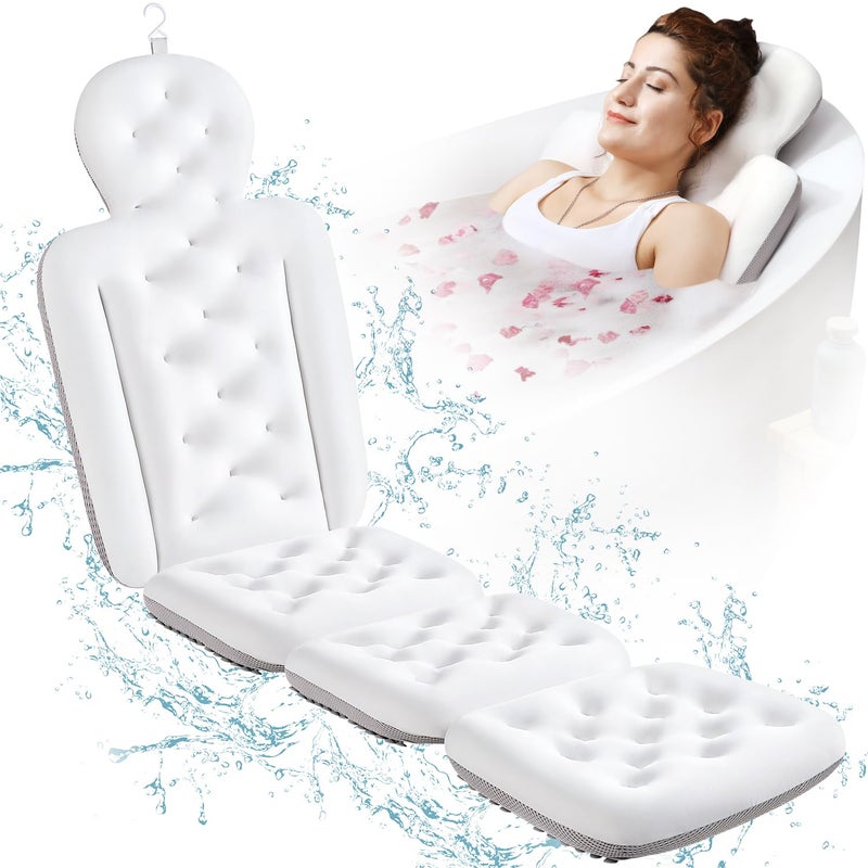 Full Body Bath Pillow for Bathtub Thick Bathtub Cushion with Laundry Bag Luxury Tub Pillow for Bath for Headrest Neck and Back Support White 60 x 16